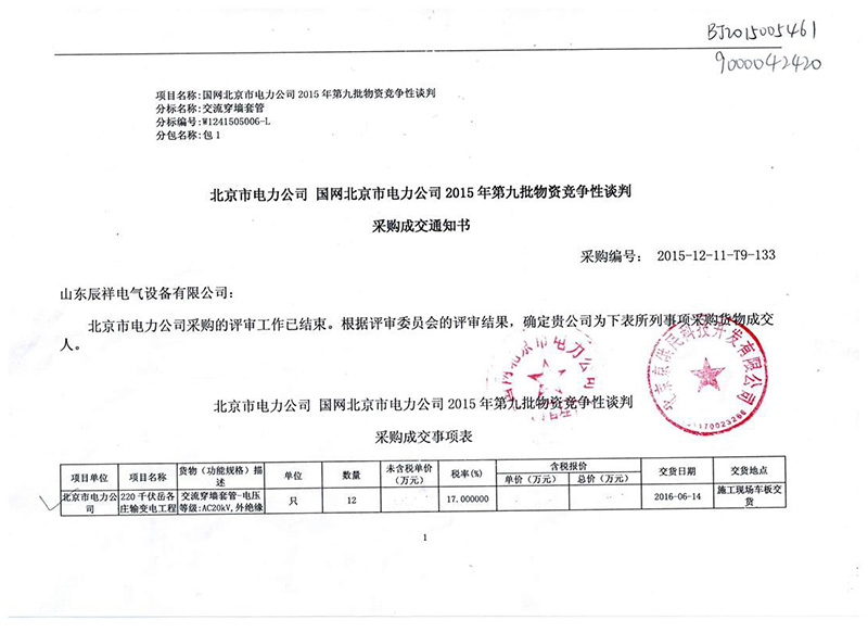 国网北京电力第九批中标书