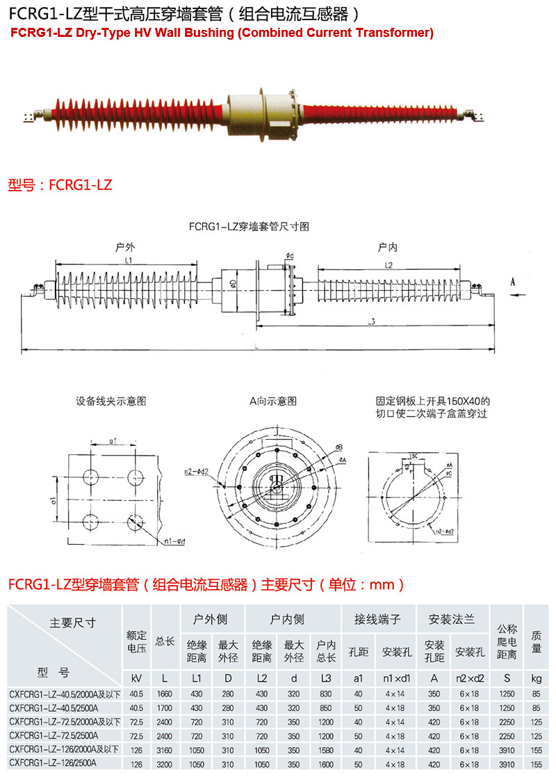 CXFCRG1-LZ型干式高压穿墙套管